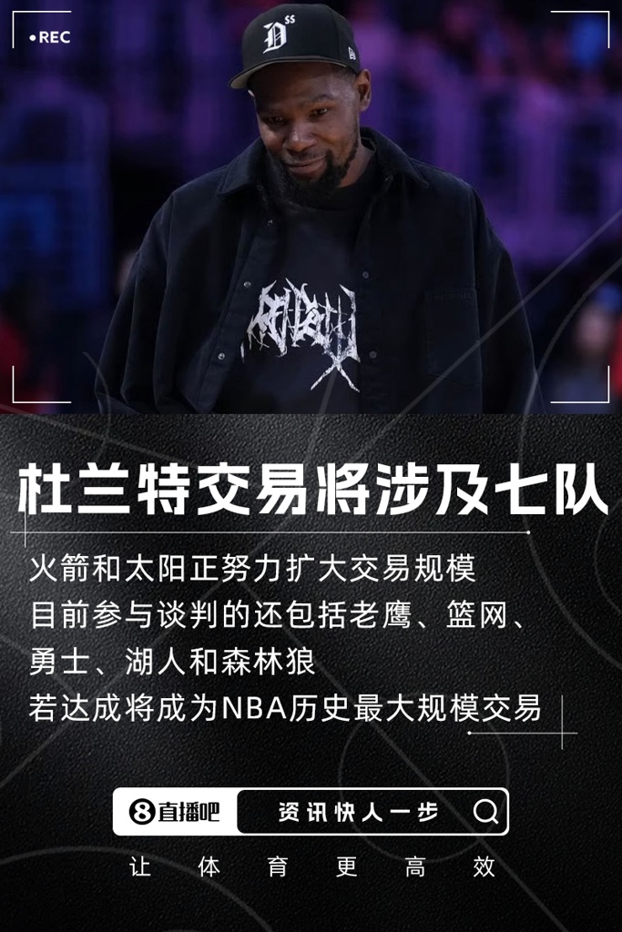 涉及鹰网勇湖狼火箭&太阳正努力扩大杜兰特交易到创纪录的7队 